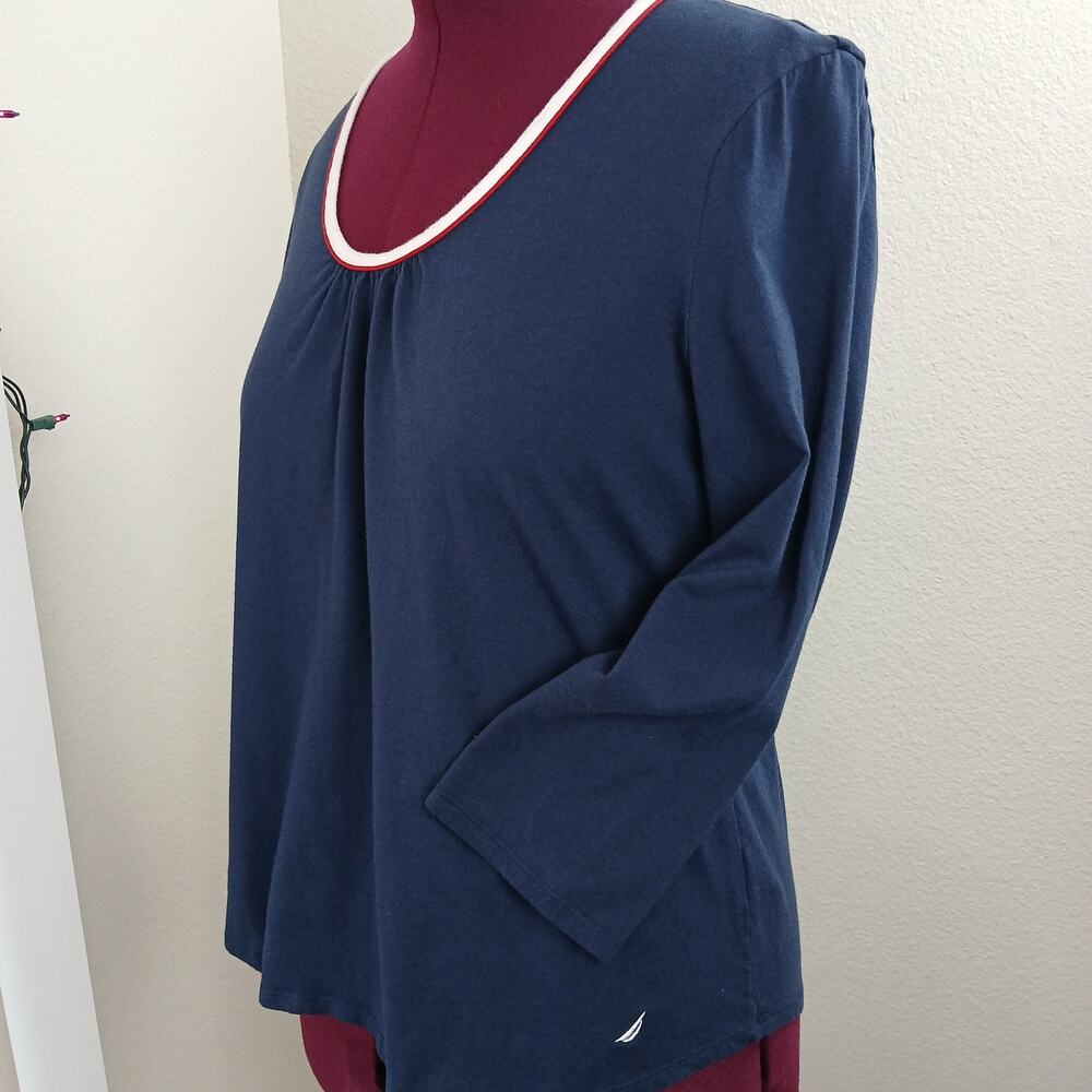 Nautica Navy Sleepwear Top XXL scoop neck cotton modal 3/4 length sleeves comfy